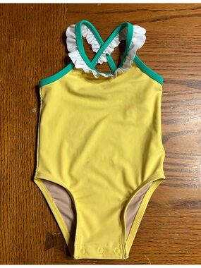 Yellow One-Piece Swimsuit with Green Trim & White Ruffle Straps 12-18 mo